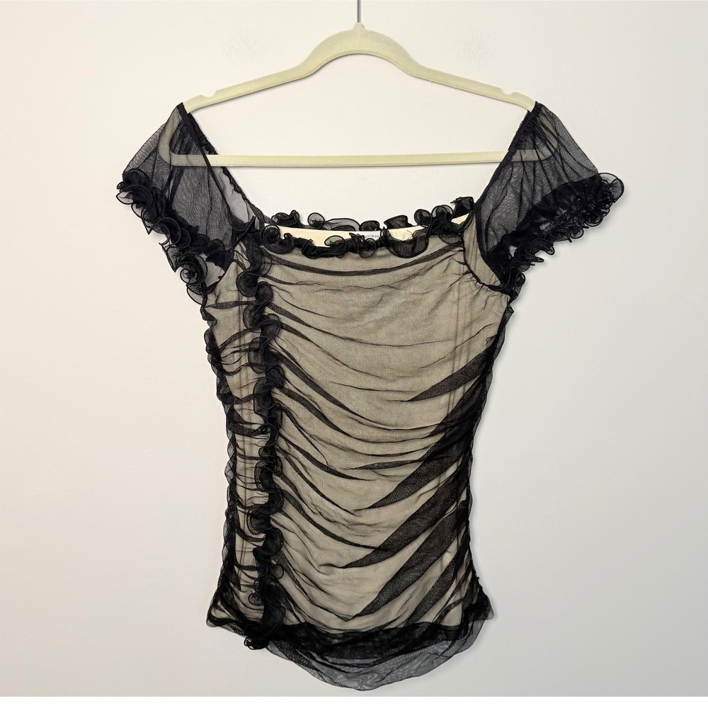VTG Women's Boston Proper Black Bella Swan Babydoll Top Nude y2K Size S